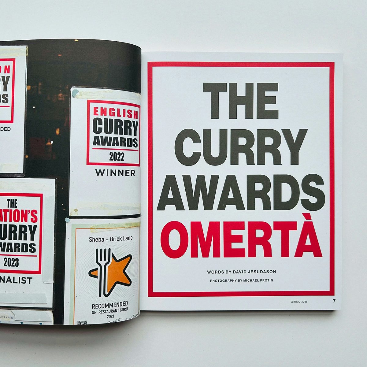 Spread in issue one of Vittles magazine headlined 'The Curry Awards Omertà'