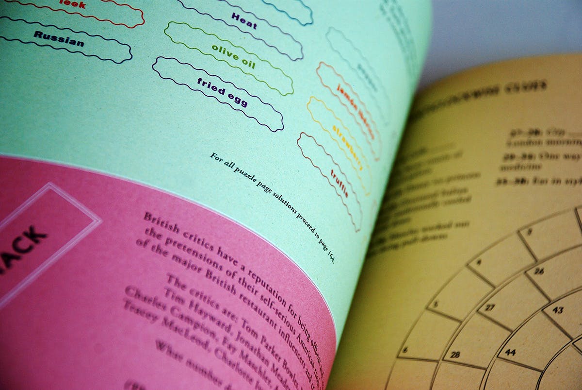 Close-up shot of a puzzle spread in issue one of Vittles magazine