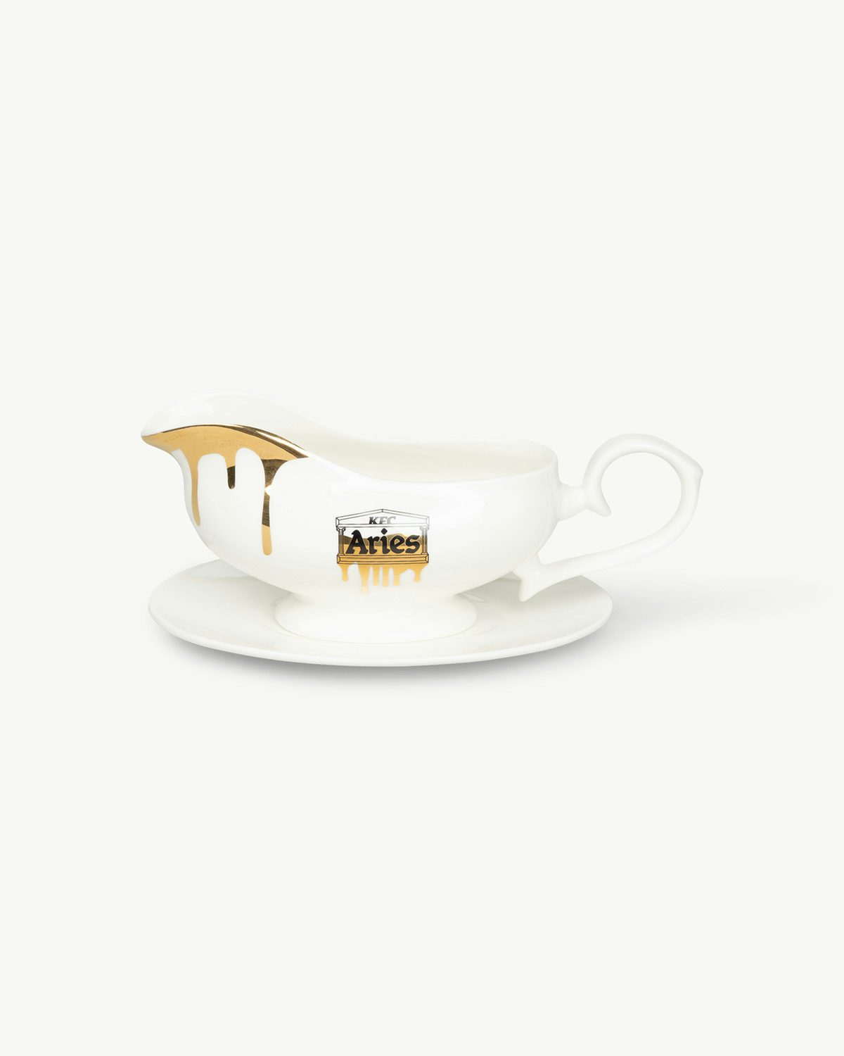 Gravy boat featuring the Aries and KFC logo and decoration in the style of dripping gravy