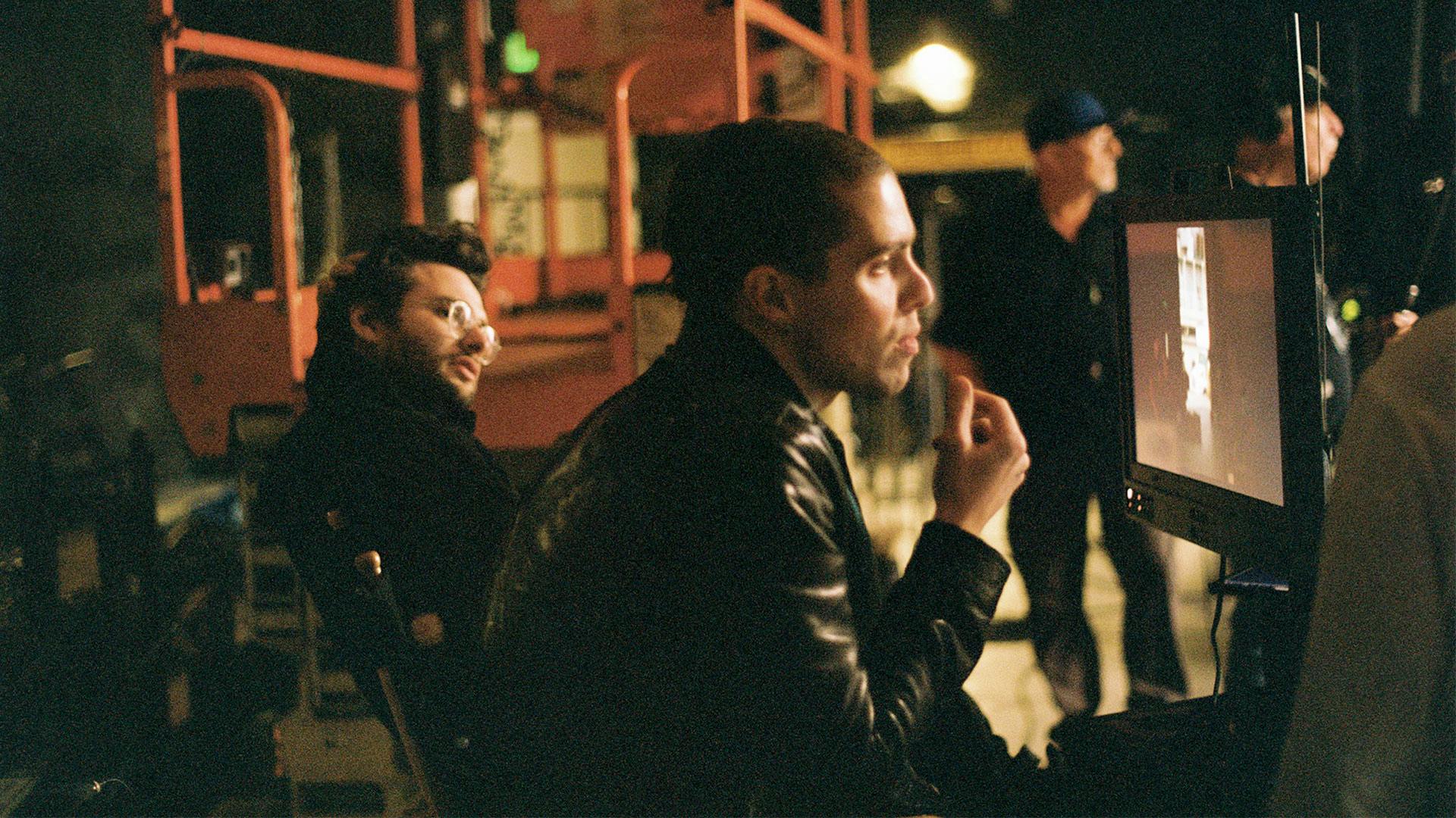 Rubberband directors on the set of a Mango commercial