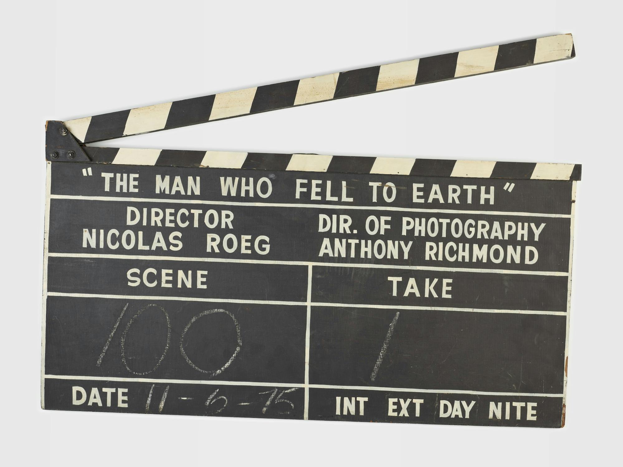 Clapperboard used for the 1976 film The Man Who Fell To Earth; Image courtesy V&A