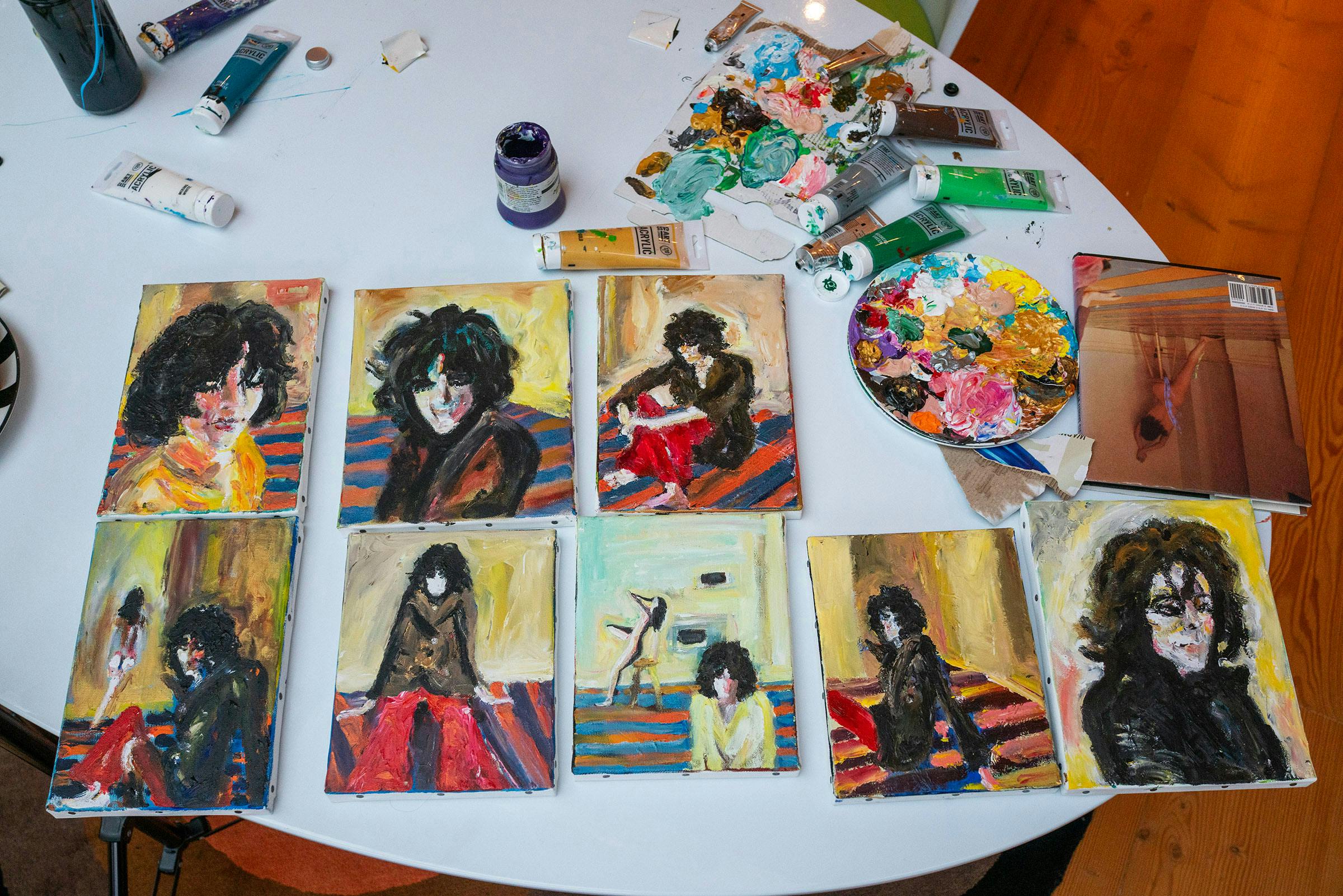 Selection of Noel Fielding's Syd Barrett Pink Floyd paintings