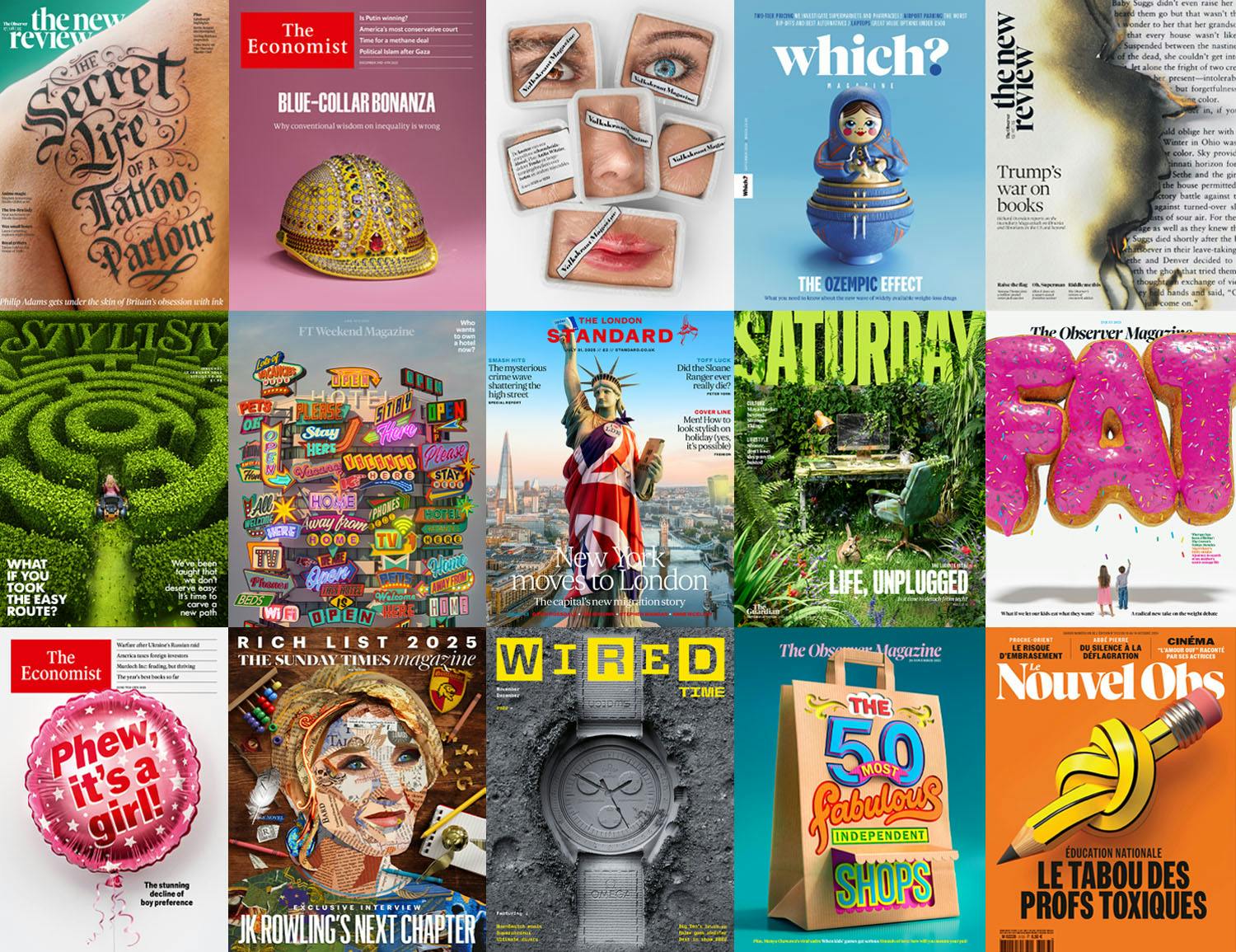 Selection of magazine covers designed by Lisa Sheehan