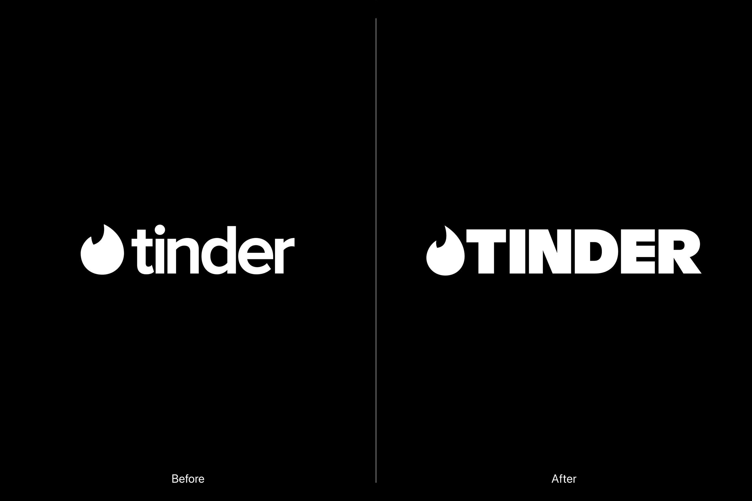 Tinder rebrand before and after